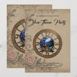 Schwarzer Steampunk mit Uhren und Gängen. Einladung