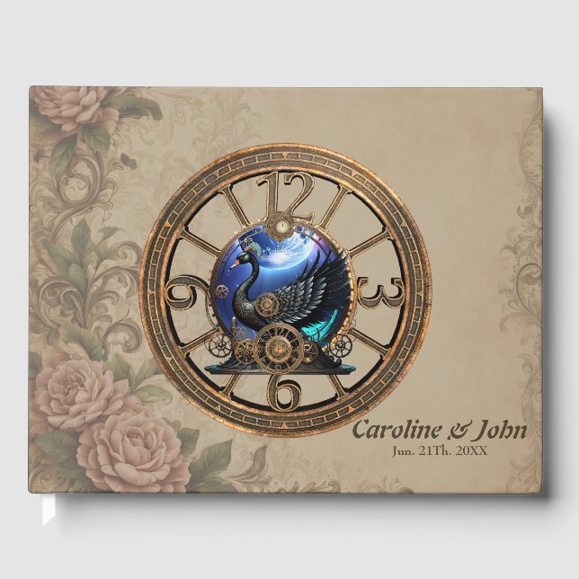 Schwarzer Steampunk mit Uhren und Gängen. Gästebuch (Vorderseite)