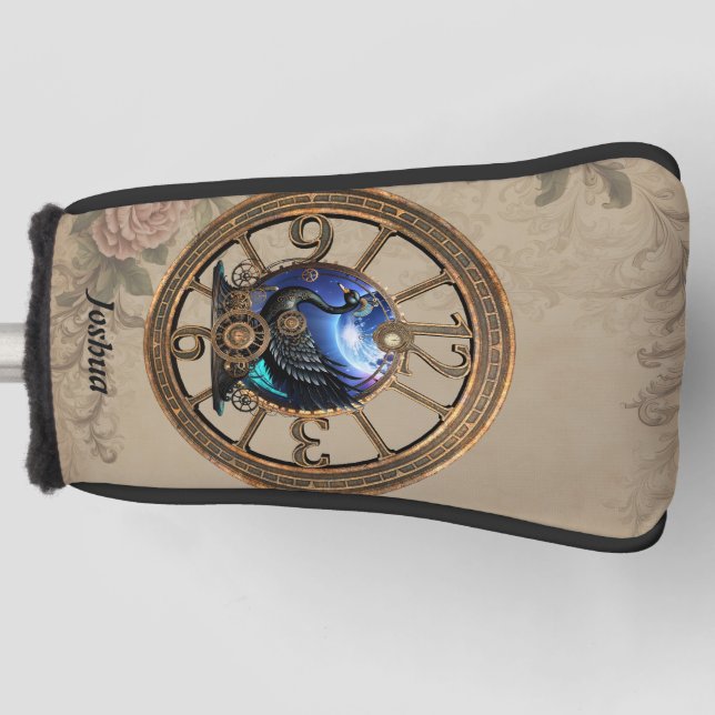 Schwarzer Steampunk mit Uhren und Gängen. Golf Headcover (Vorderseite)