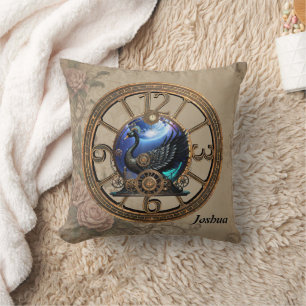 Schwarzer Steampunk mit Uhren und Gängen. Kissen
