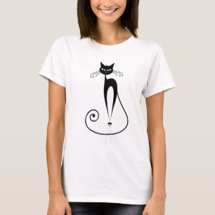Schwarzer Stilisierter Cat-T - Shirt