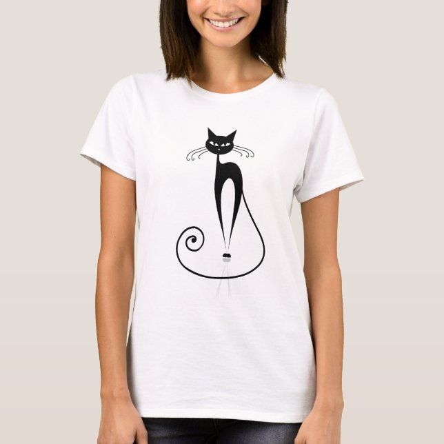 Schwarzer Stilisierter Cat-T - Shirt (Vorderseite)