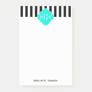 Schwarzer Streifen Bright Aqua Quatrefolie 3 Monog Post-it Klebezettel