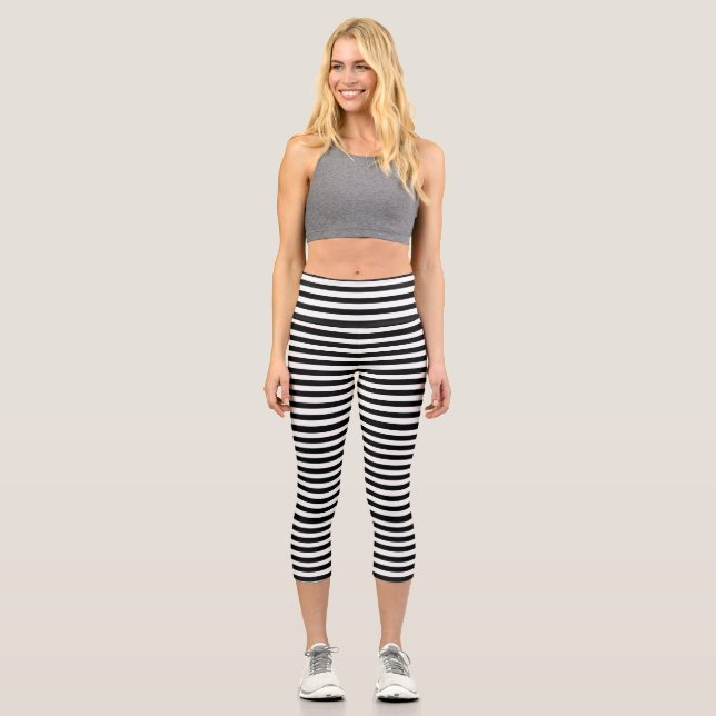 Schwarzer Streifen Capri Leggings (Vorderseite)