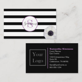 Schwarzer Streifen und Anenome Mit Monogramm Visitenkarte