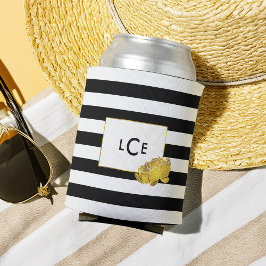Schwarzer Streifen und Goldpeony Monogram Dosenkühler