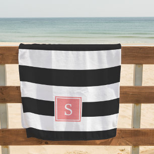 Schwarzer Streifen und Korallenmonogramm Strandtuch