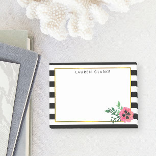 Schwarzer Streifen und rosa florale Sticknotizen Post-it Klebezettel