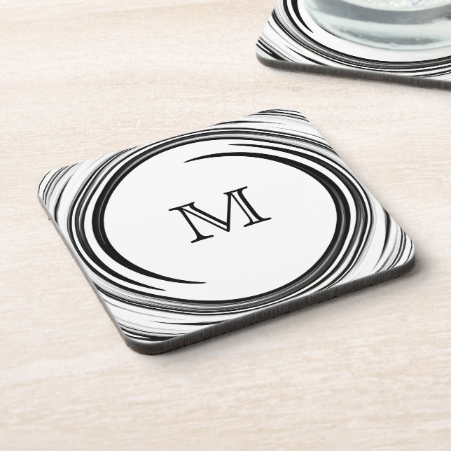 Schwarzer Swirl Abstrakt Art Untersetzer (Linke Seite)