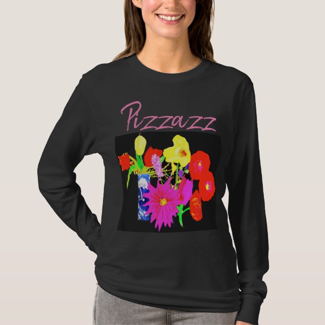 Schwarzer T - Shirt mit Blume von Künstlern (Vorderseite)