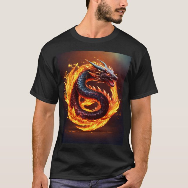Schwarzer T - Shirt mit einem einzigartigen Dragan (Vorderseite)