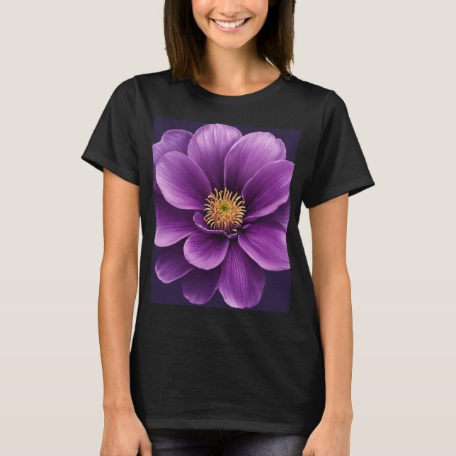 Schwarzer T - Shirt mit Lila Blume drucken (Vorderseite)