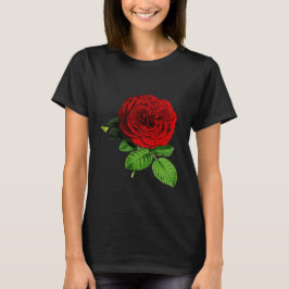 Schwarzer T - Shirt mit Rote Rose