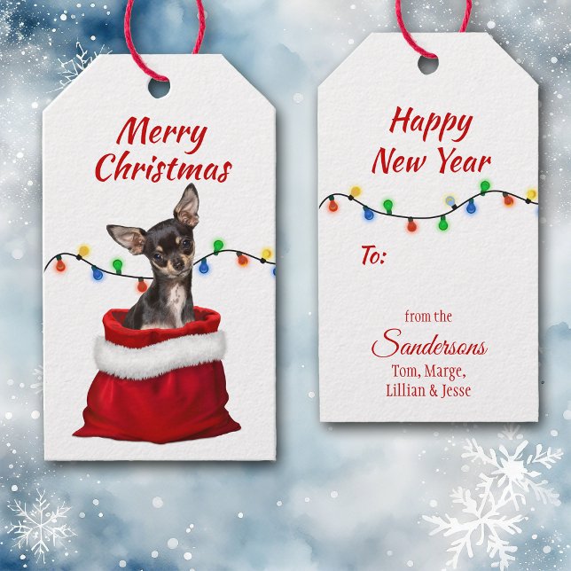 Schwarzer Tan Chihuahua Hund in der Santa Bag Geschenkanhänger (Von Creator hochgeladen)