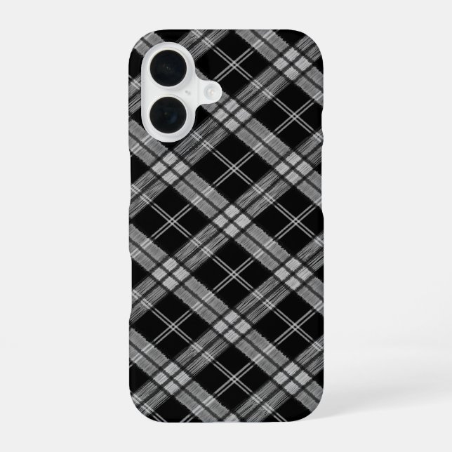Schwarzer Tartan iPhone 16 Hülle (Rückseite)