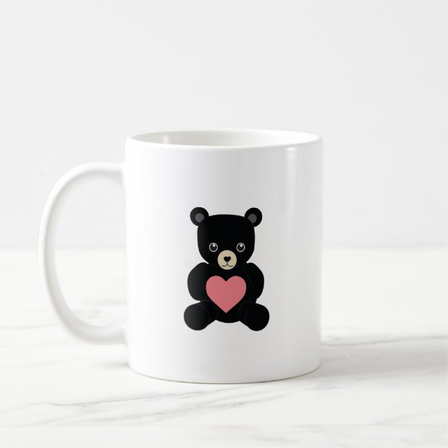 Schwarzer Teddybär mit Herz Kaffeetasse (Links)