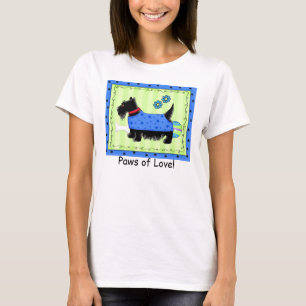 Schwarzer Terrier-Hundegrün-blaue T-Shirt