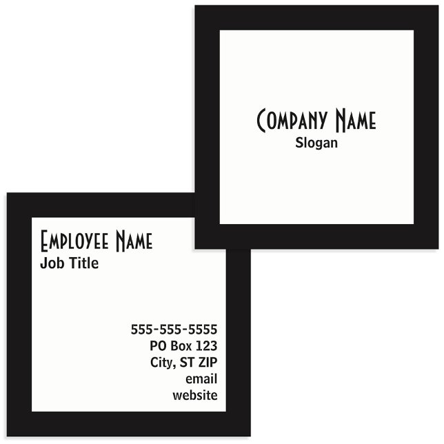 Schwarzer Text an der schwarzen Grenze Quadratische Visitenkarte (Black Border White Square Black Text Square Business Card)
