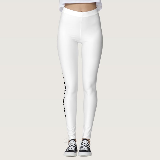 Schwarzer Text auf weißen Leggings (Vorderseite)