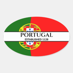 Schwarzer Text - Portugal - 1128-Flag Ovaler Aufkleber