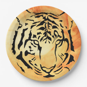 Schwarzer Tiger auf fiery Orange Pappteller