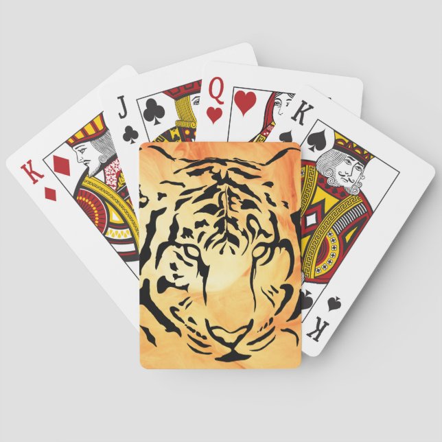 Schwarzer Tiger auf fiery Orange Spielkarten (Rückseite)
