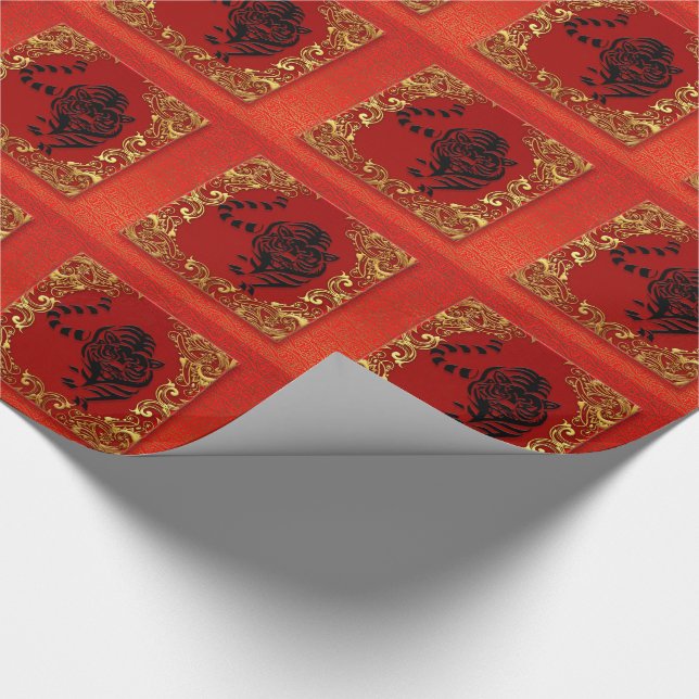 Schwarzer Tiger Chinesischer Zodiac Animal Red and Geschenkpapier (Ecke)