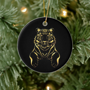 Schwarzer Tiger mit goldenen Streifen Keramik Ornament