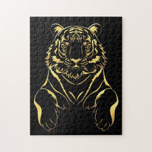 Schwarzer Tiger mit goldenen Streifen Puzzle