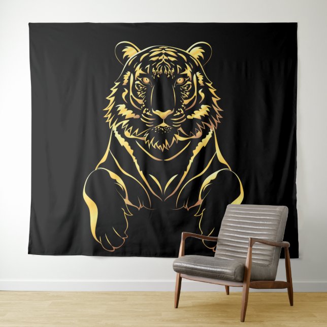 Schwarzer Tiger mit goldenen Streifen Wandteppich (Beispiel (Horizontal))