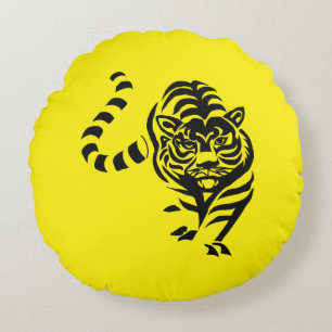 Schwarzer Tiger Rundes Kissen