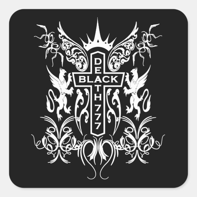 Schwarzer Tod 777 - Kreuz Quadratischer Aufkleber (Vorderseite)