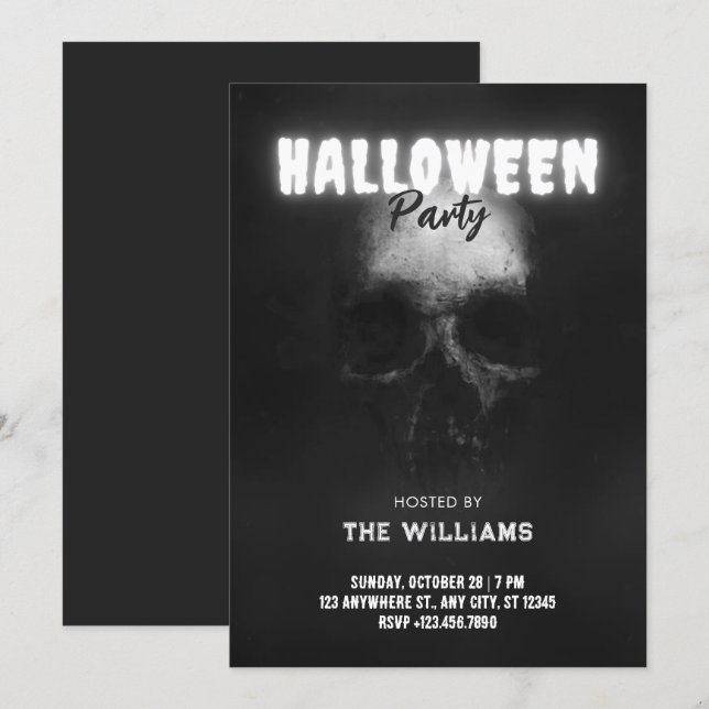 Schwarzer Totenkopf Halloween Einladung (Vorne/Hinten)