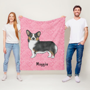 Schwarzer Tri Pembroke Welsh Corgi Herzen Mit Name Fleecedecke