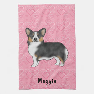 Schwarzer Tri Pembroke Welsh Corgi Herzen Mit Name Geschirrtuch