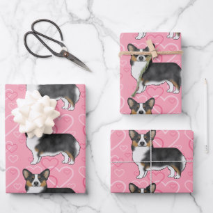 Schwarzer Tri Pembroke Welsh Corgi Liebesherzen Ro Geschenkpapier Set