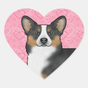 Schwarzer Tri Pembroke Welsh Corgi Liebesherzen Ro Herz-Aufkleber