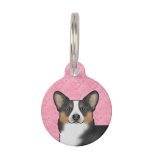 Schwarzer Tri Pembroke Welsh Corgi Love Hearts Pin Haustiermarke