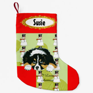 Schwarzer Tri Strumpf des Welpen-w/Snowman Kleiner Weihnachtsstrumpf