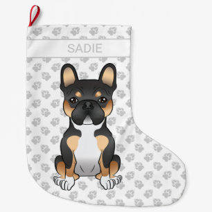 Schwarzer Tricolor Französische Bulldogge Frenchie Großer Weihnachtsstrumpf