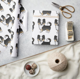 Schwarzer Tricolor Langcoat Chihuahua Hundeschema Geschenkpapier