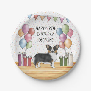 Schwarzer Tricolor Pembroke Welsh Corgi Alles Gute Pappteller