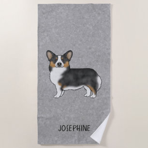 Schwarzer Tricolor Pembroke Welsh Corgi Hund Grau Strandtuch