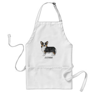 Schwarzer Tricolor Pembroke Welsh Corgi Hund und N Schürze