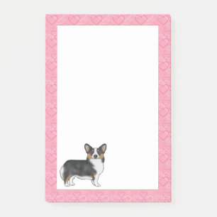 Schwarzer Tricolor Pembroke Welsh Corgi Liebe Rosa Post-it Klebezettel