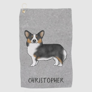 Schwarzer Tricolor Pembroke Welsh Corgi mit Namen Golfhandtuch