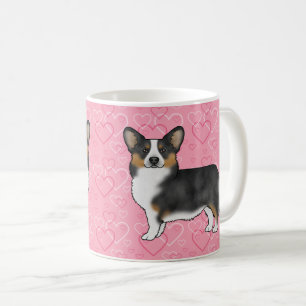 Schwarzer Tricolor Pembroke Welsh Corgi Rosa Herze Kaffeetasse