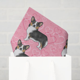 Schwarzer Tricolor Pembroke Welsh Corgi Rosa Herze Seidenpapier