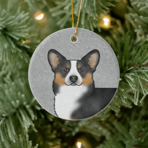 Schwarzer Tricolor Pembroke Welsh Corgi und Name Keramik Ornament