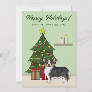 Schwarzer Tricolor Pembroke Welsh Corgi Weihnachts Feiertagskarte